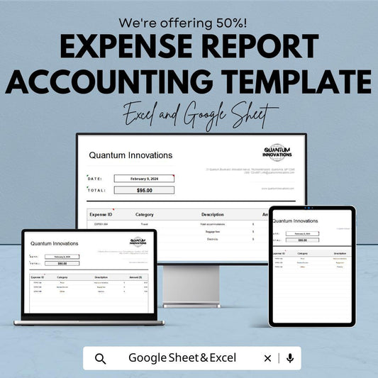 Expense Report Accounting Template | Expense Tracker Spreadsheet | Business Expense Log | Automated Calculations | Finance Template