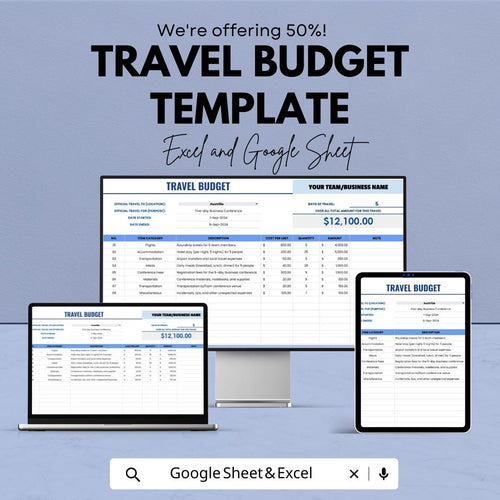 Travel Budget Template | Excel & Google Sheets Travel Planner | Vacation Expense Tracker | Trip Budget Spreadsheet