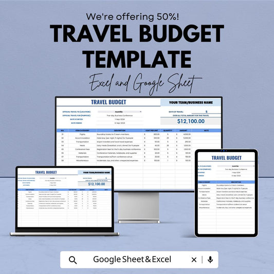 Travel Budget Template | Excel & Google Sheets Travel Planner | Vacation Expense Tracker | Trip Budget Spreadsheet
