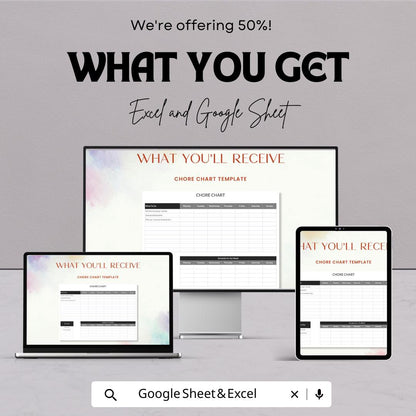 Chore Chart Template | Excel and Google Sheets | Weekly Household Planner | Family Task Organizer | Editable Chore Schedule