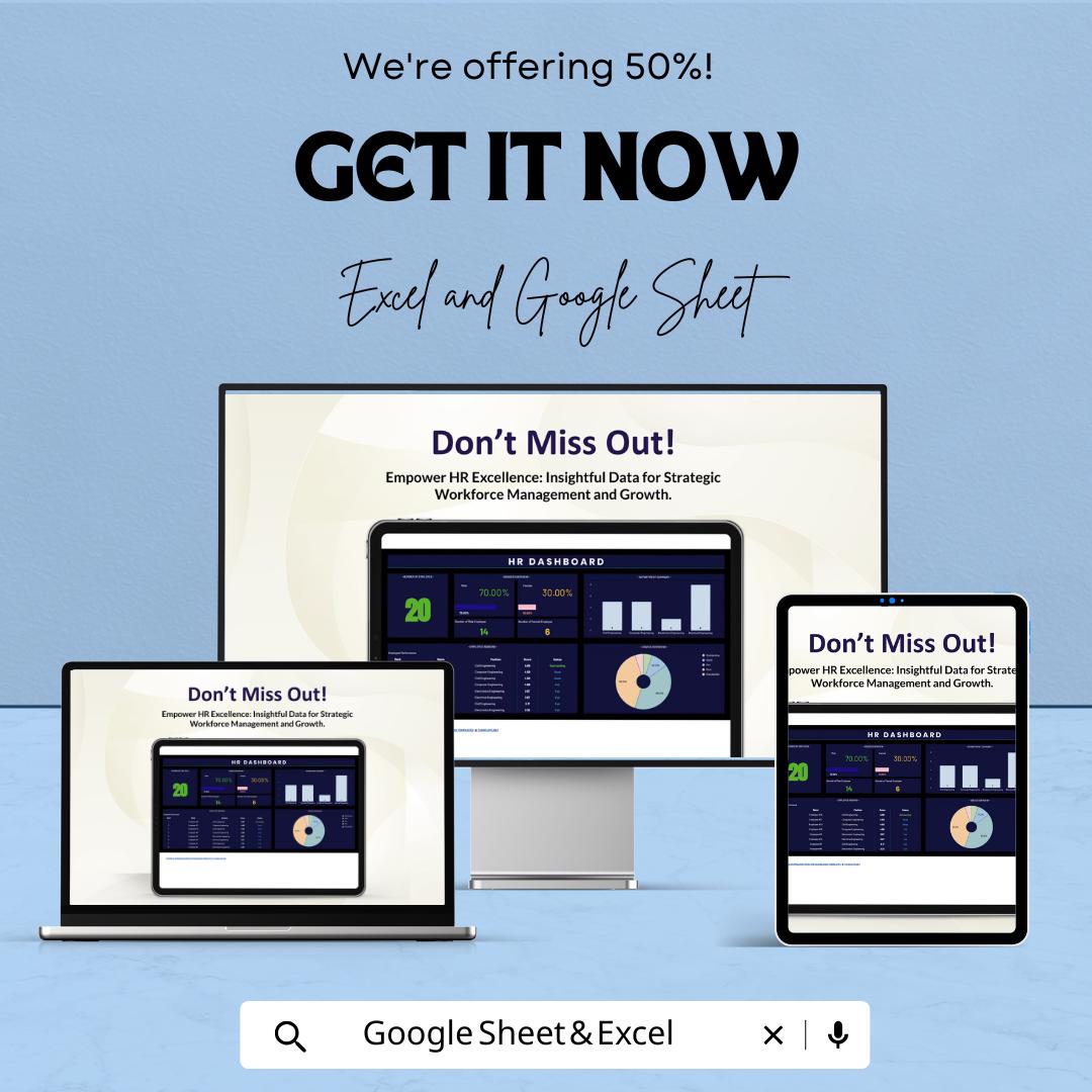 HR Dashboard | Excel and Google Sheets Template for Employee Data & Performance Tracking | Workforce Analytics and HR Management Tool