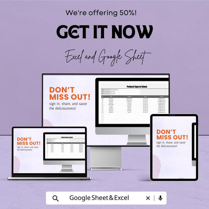 Potluck Sign In Sheet Template for Excel AND Google Sheets | Editable Food List Tracker | Event Signup & Meal Planner