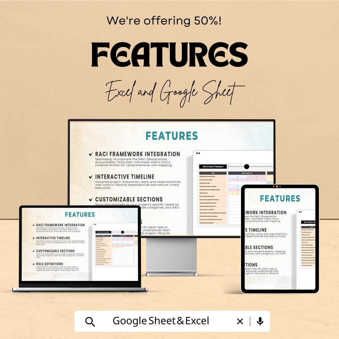RACI Chart Timeline Sheet | Excel and Google Sheets Template | Project Management, Task Assignment & Team Collaboration | Instant Download