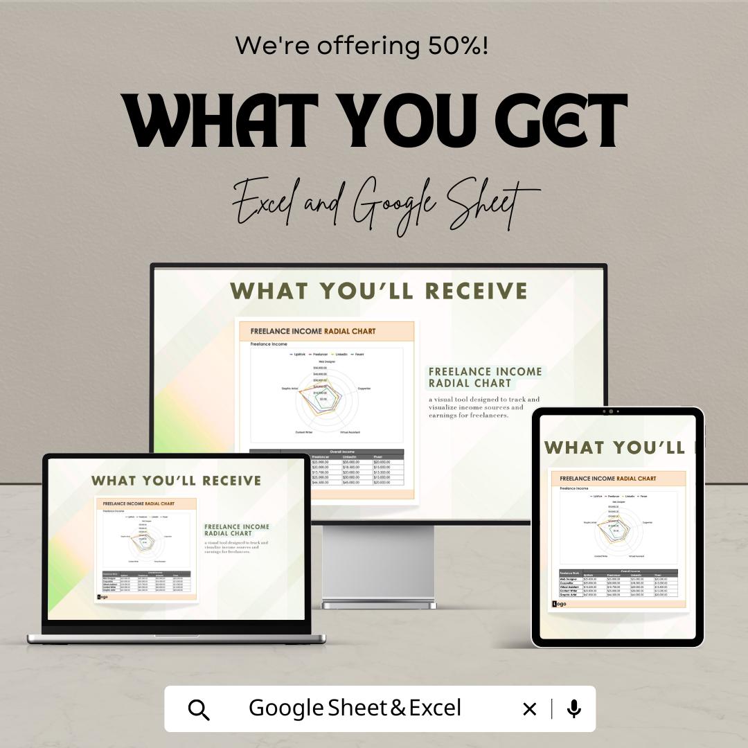 Freelance Income Radial Chart Template | Excel and Google Sheets | Income Tracker | Freelancer Earnings Dashboard | Visual Income Report