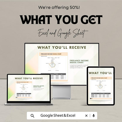 Freelance Income Radial Chart Template | Excel and Google Sheets | Income Tracker | Freelancer Earnings Dashboard | Visual Income Report