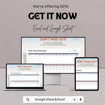 Cash Flow Management Template | Cash Flow Spreadsheet | Business Finance Tracker | Excel & Google Sheets | Cash Inflow Outflow Planner