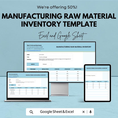 Manufacturing Raw Material Inventory Template | Production Stock Tracker | Material Inventory Log | Factory Inventory Sheet