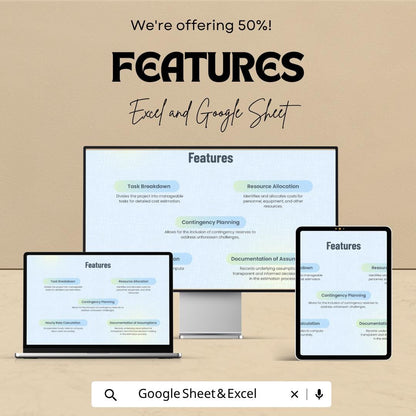 Project Cost Estimate Template | Cost Estimator Spreadsheet | Project Budget Planner | Construction Estimate | Excel & Google Sheets |