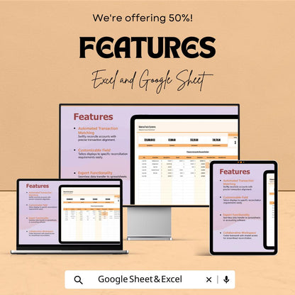 Finance Accounts Reconciliation Template | Account Balance Tracker | Financial Statement Matching |  Accounting Spreadsheet