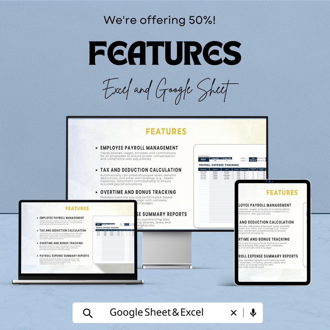 Finance Payroll Expense Tracking Template | Payroll Cost Tracker | Employee Payroll Management | Excel & Google Sheets