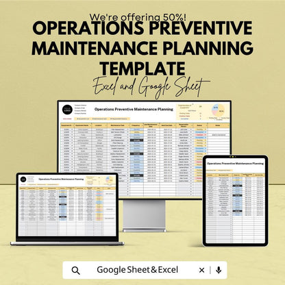 Operations Preventive Maintenance Planning Template, Equipment Maintenance Tracker, Maintenance Schedule Spreadsheet, PM Planner