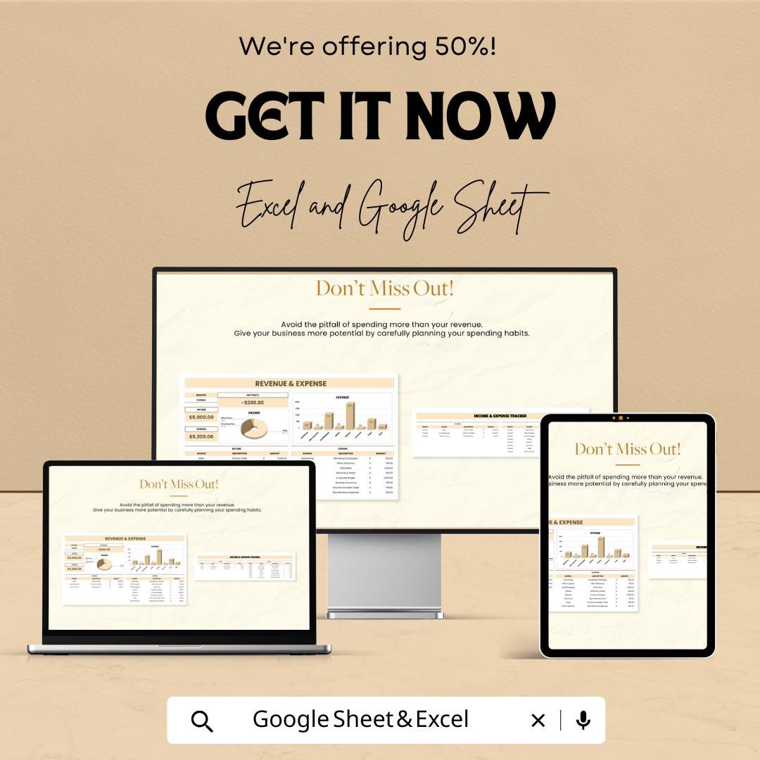 Revenue & Expense Template | Monthly Income Expense Tracker | Budget Dashboard | Excel and Google Sheets