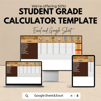 Student Grade Calculator Template | Grade Tracker Spreadsheet | GPA Calculator | Student Score Tracker
