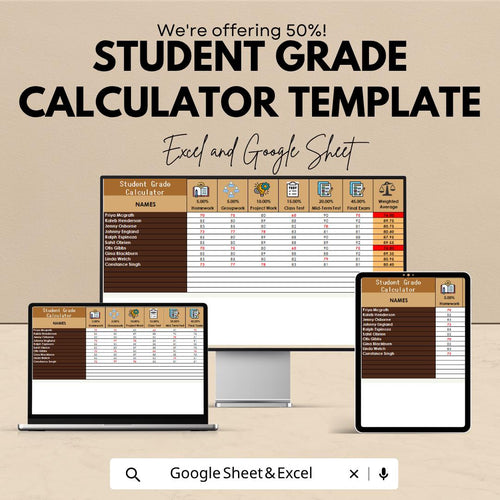 Student Grade Calculator Template | Grade Tracker Spreadsheet | GPA Calculator | Student Score Tracker