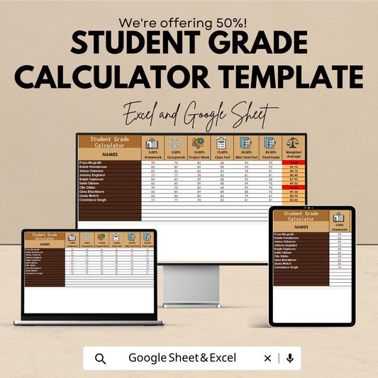 Student Grade Calculator Template | Grade Tracker Spreadsheet | GPA Calculator | Student Score Tracker