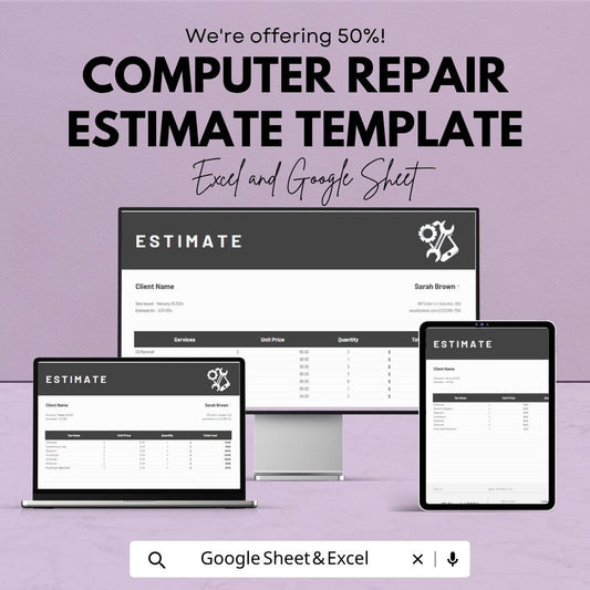 Computer Repair Estimate Template | Repair Invoice Template | IT Service Estimate Sheet |Service Cost Calculator