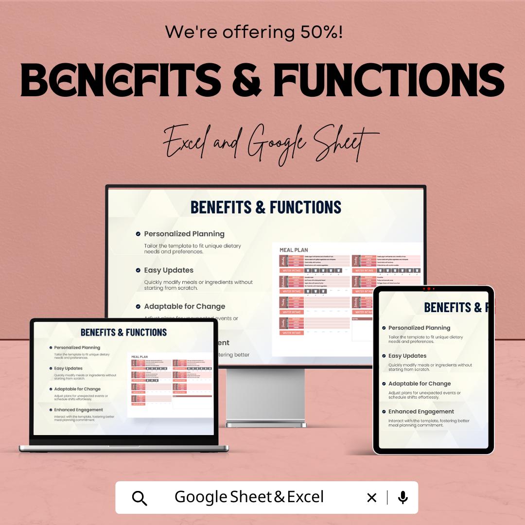 Editable Meal Plan Sheet | Easy Excel and Google Sheet Template for Weekly Meal Planning & Grocery List | Meal Prep Tracker