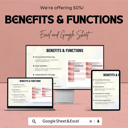 Editable Meal Plan Sheet | Easy Excel and Google Sheet Template for Weekly Meal Planning & Grocery List | Meal Prep Tracker