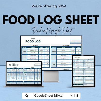 Weekly Food Log Sheet | Google Sheet and Excel | Meal Tracker | Calorie & Nutrition Journal | Weight Loss Planner | Diet Tracking Template