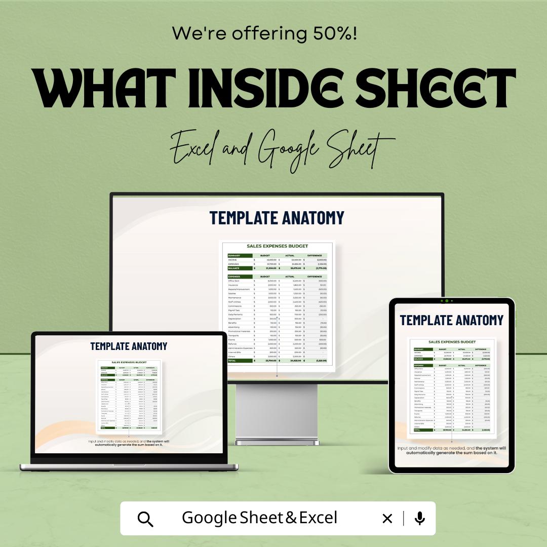 Sales Expense Budget Template | Sales Cost Management Tool | Budget Planning and Analysis Spreadsheet