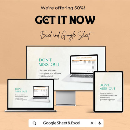 Middle School Quotation Sheet | Editable Excel & Google Sheets Template | Customizable Pricing Sheet for Schools | Instant Download