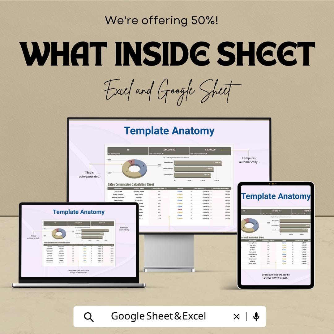 Sales Commission Calculation Template | Commission Tracker Spreadsheet | Sales Dashboard Template | Sales Performance Tracker