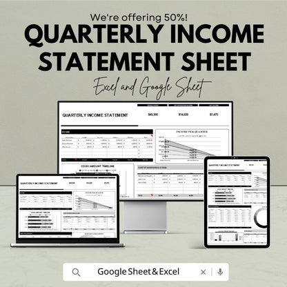 Quarterly Income Statement Template for Google Sheets and Excel | Budget & Financial Planning | Instant Download