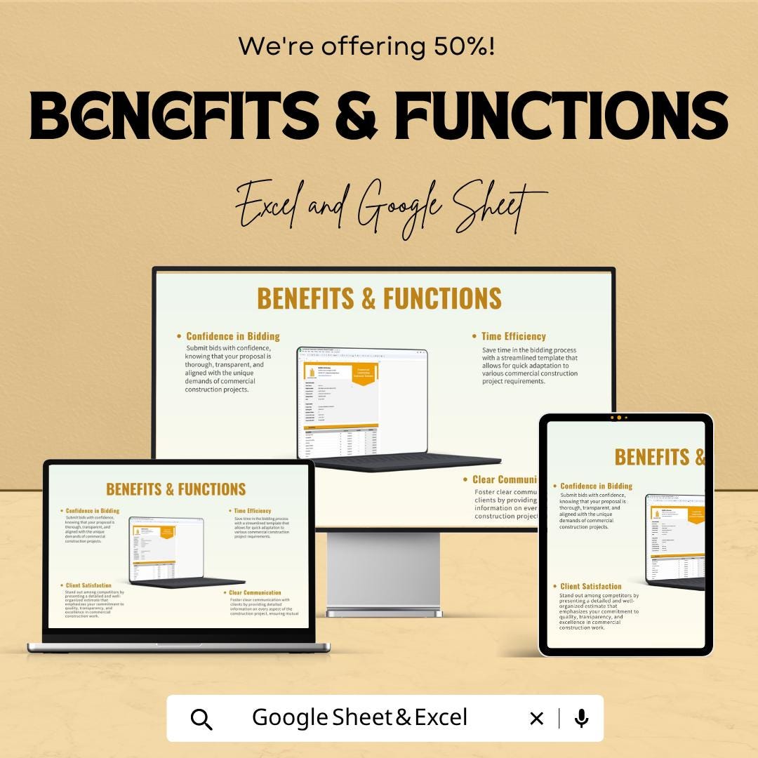 Commercial Construction Estimate Template Excel | Contractor Bid Template | Construction Cost Estimator | Proposal Spreadsheet |