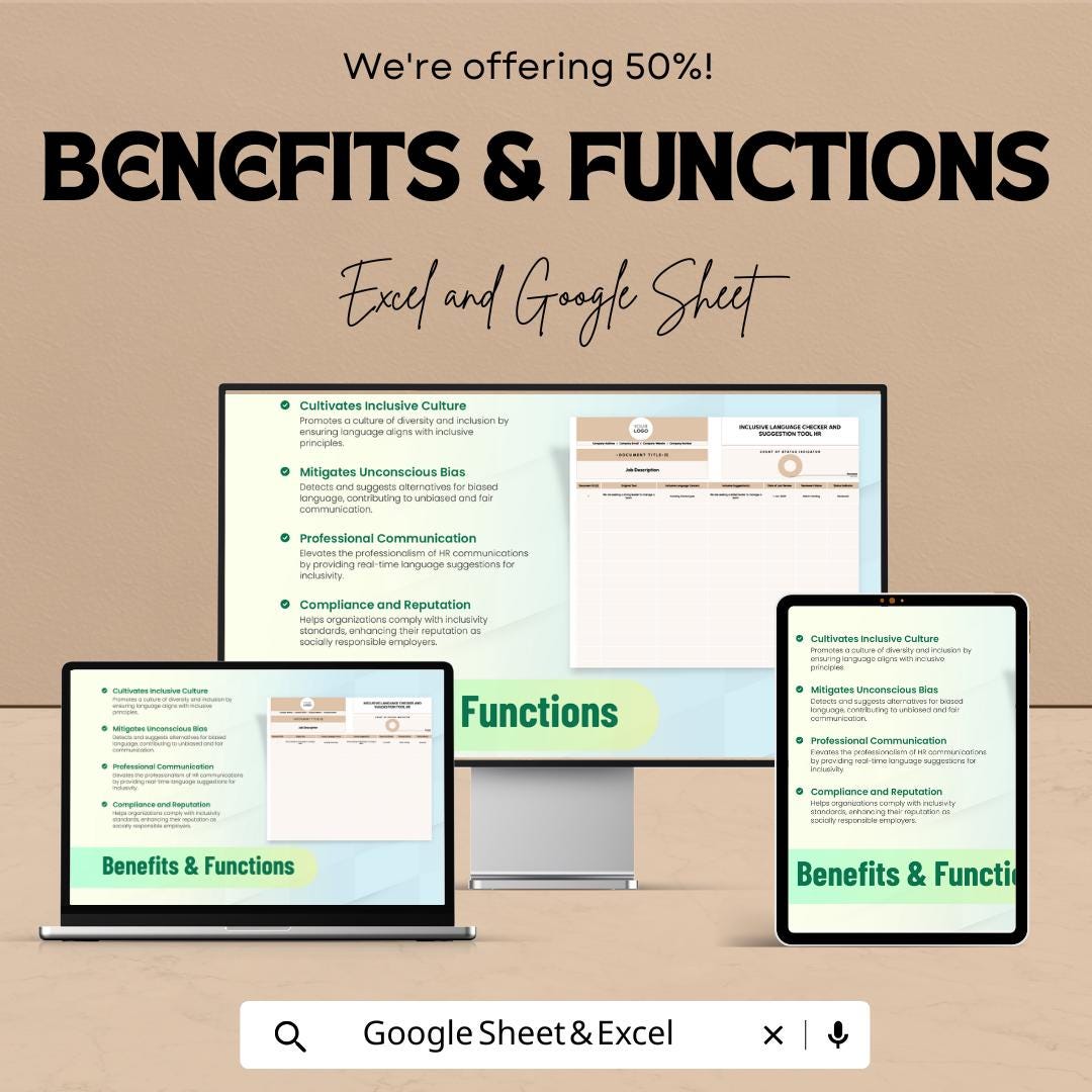 Inclusive Language Checker & Suggestion Tool | HR Template for Excel and Google Sheets | Bias Detection | Diversity and Inclusion Tool