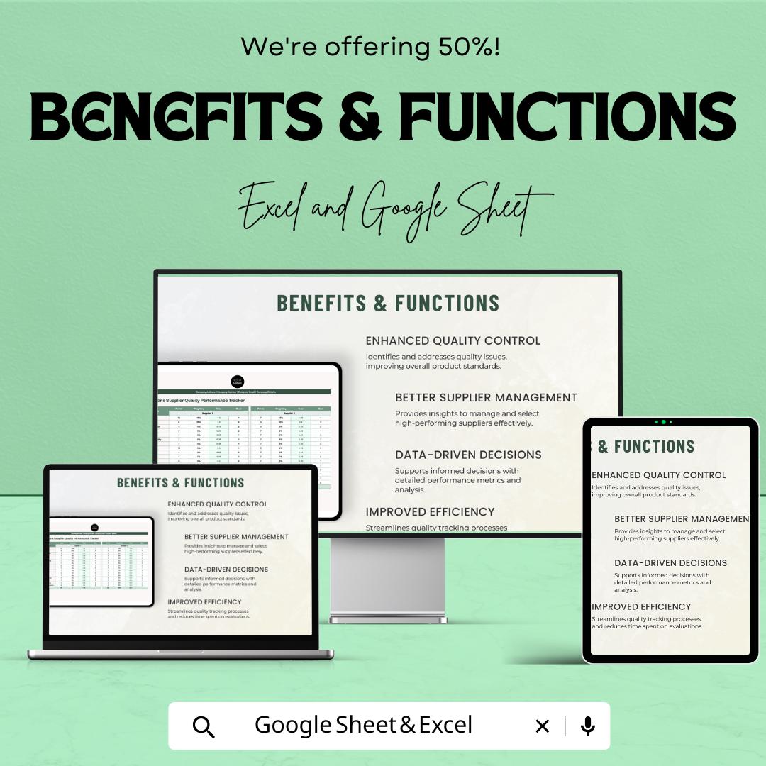 Supplier Quality Performance Tracker | Operations Supplier Evaluation Template | Vendor Quality Scorecard | Excel & Google Sheets