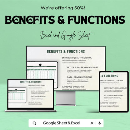 Supplier Quality Performance Tracker | Operations Supplier Evaluation Template | Vendor Quality Scorecard | Excel & Google Sheets