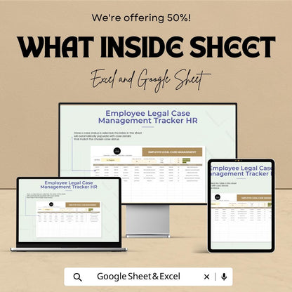 Employee Legal Case Tracker HR Template, HR Case Management Spreadsheet, Employee Dispute Log, Excel and Google Sheets HR Tool