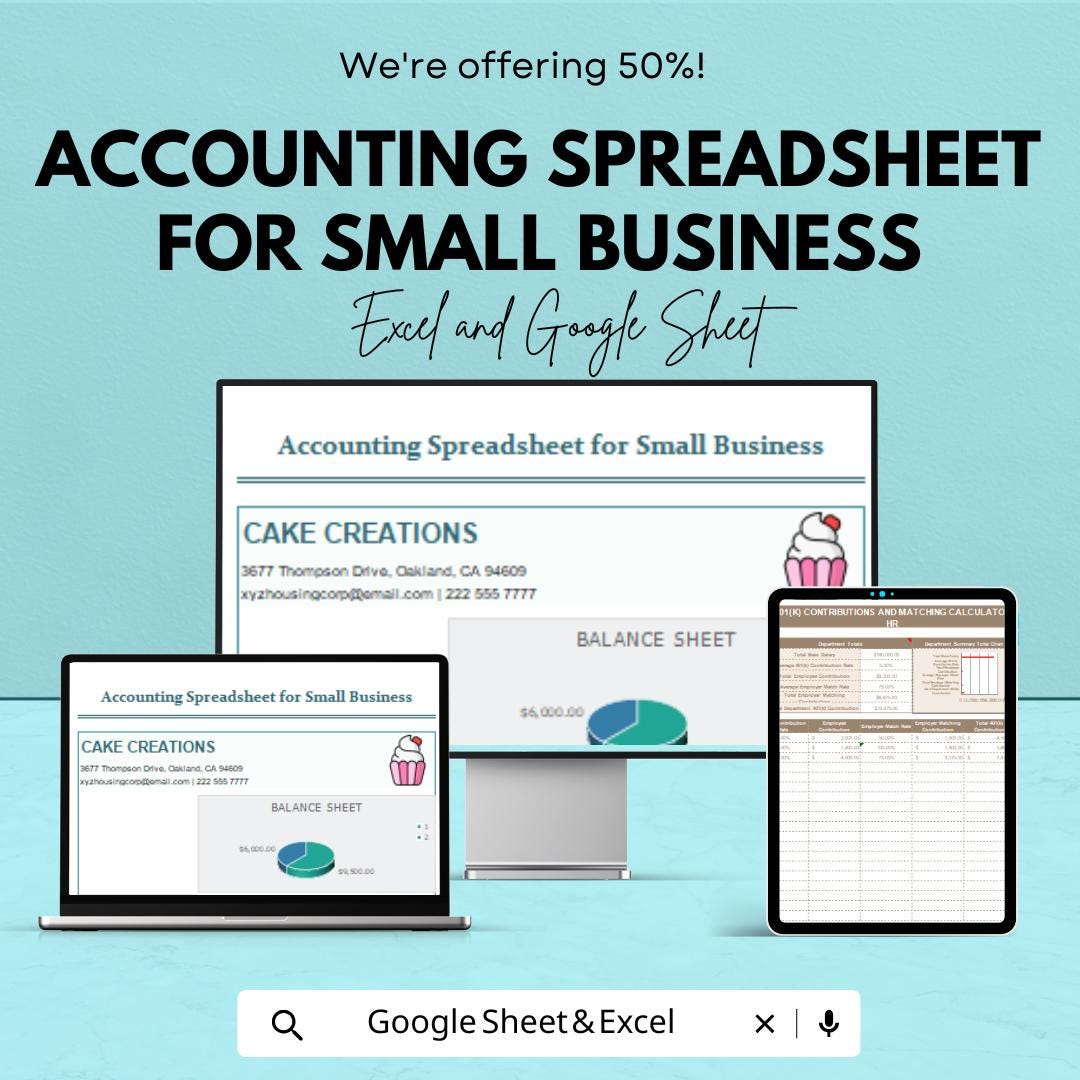 Accounting Spreadsheet Template for Small Business – Financial Tracker, Balance Sheet & Income Statement – Excel and Google Sheets Template
