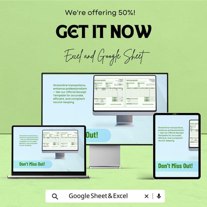 Official Receipt Sheet Template | Payment Tracker | Business Invoice | Downloadable Receipt Format | Customizable Receipt Sheet