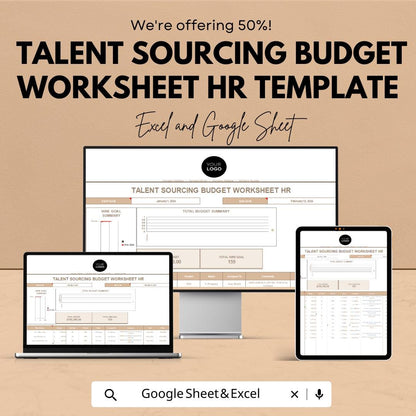 Talent Sourcing Budget Worksheet HR Template | Excel and Google Sheets | Recruitment Cost Tracker | Hiring Budget Planner | HR Expense