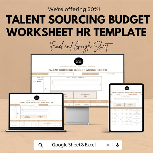 Talent Sourcing Budget Worksheet HR Template | Excel and Google Sheets | Recruitment Cost Tracker | Hiring Budget Planner | HR Expense