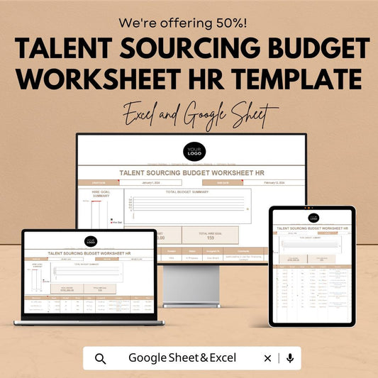 Talent Sourcing Budget Worksheet HR Template | Excel and Google Sheets | Recruitment Cost Tracker | Hiring Budget Planner | HR Expense