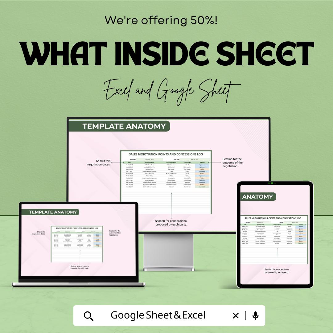 Sales Negotiation Points and Concessions Log Template | Negotiation Tracker | Deal Concessions Log | Sales Management Tool