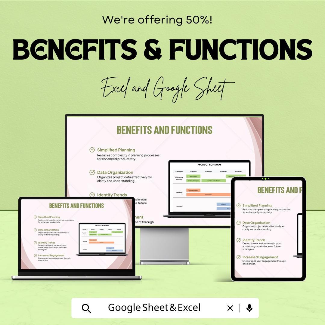 Editable Product Roadmap Sheet | Excel & Google Sheet Template | Customizable Project Planner | Timeline for Product Development