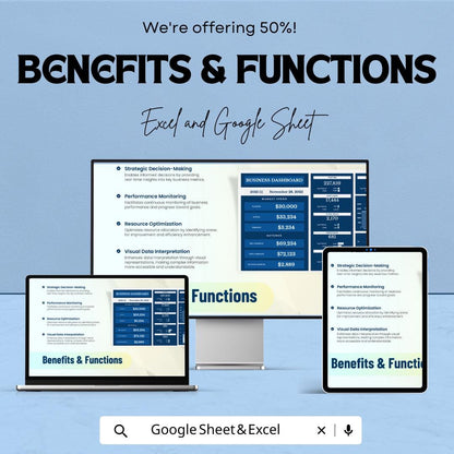 Business Dashboard Template | KPI Tracker Spreadsheet | Excel and Google Sheets Dashboard | Business Metrics Report Template