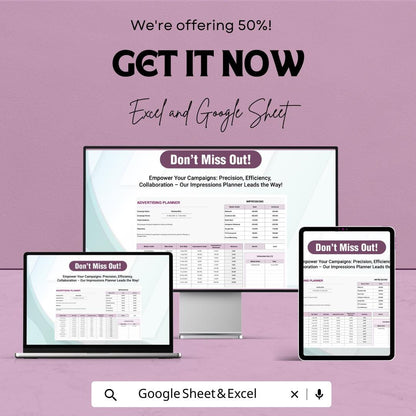 Advertising Impressions Planner Sheet | Advertising Budget Tracker | Google Sheet & Excel | Campaign Planning Tool | Marketing Planner