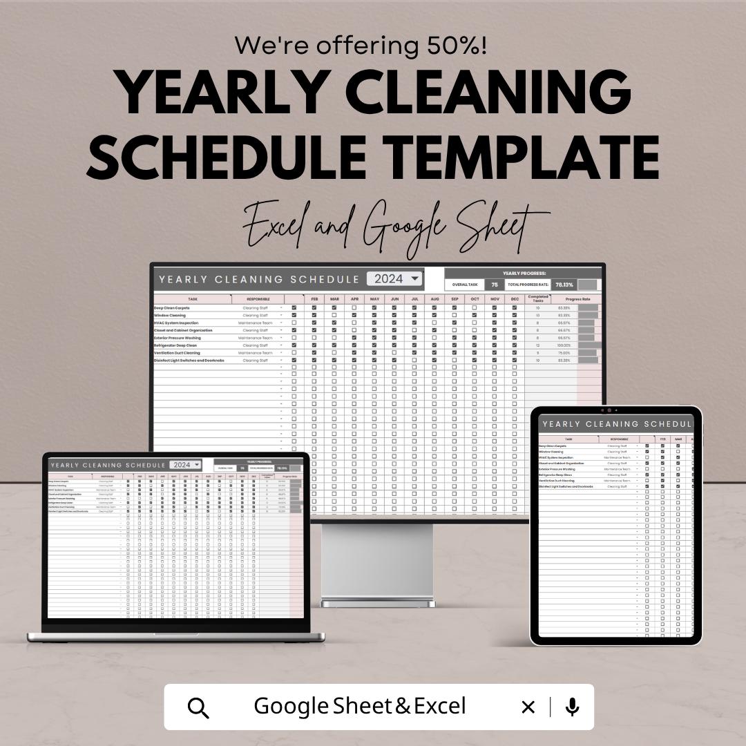 Yearly Cleaning Schedule Template  | Home Cleaning Planner | Annual Cleaning Tracker | Cleaning Routine Template