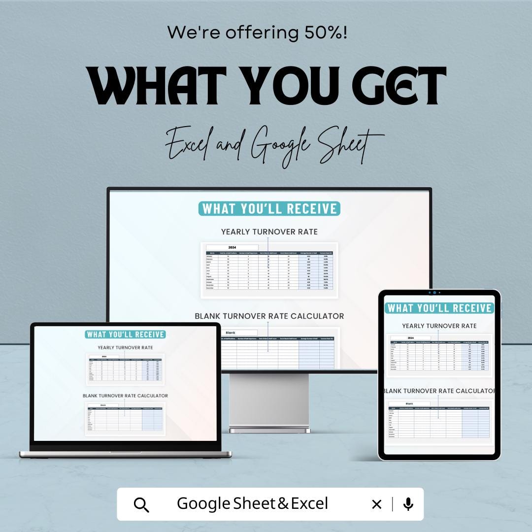 Operations Staff Turnover Rate Calculator Sheet | Employee Turnover Tracker | Excel & Google Sheets Template