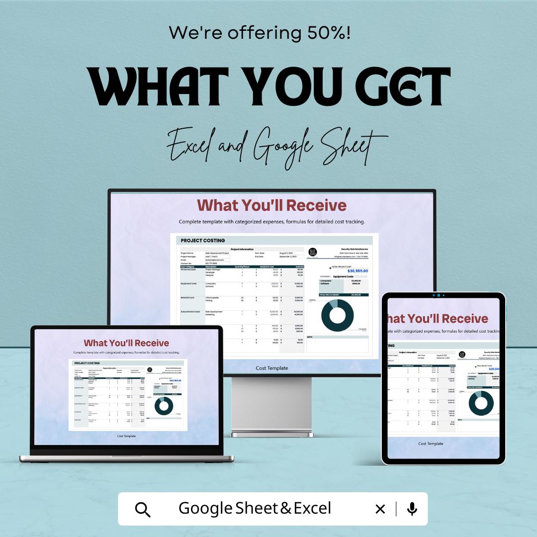 Project Cost Template | Expense Tracking Spreadsheet | Budget Costing Tool | Excel & Google Sheets | Business Finance Cost Planner