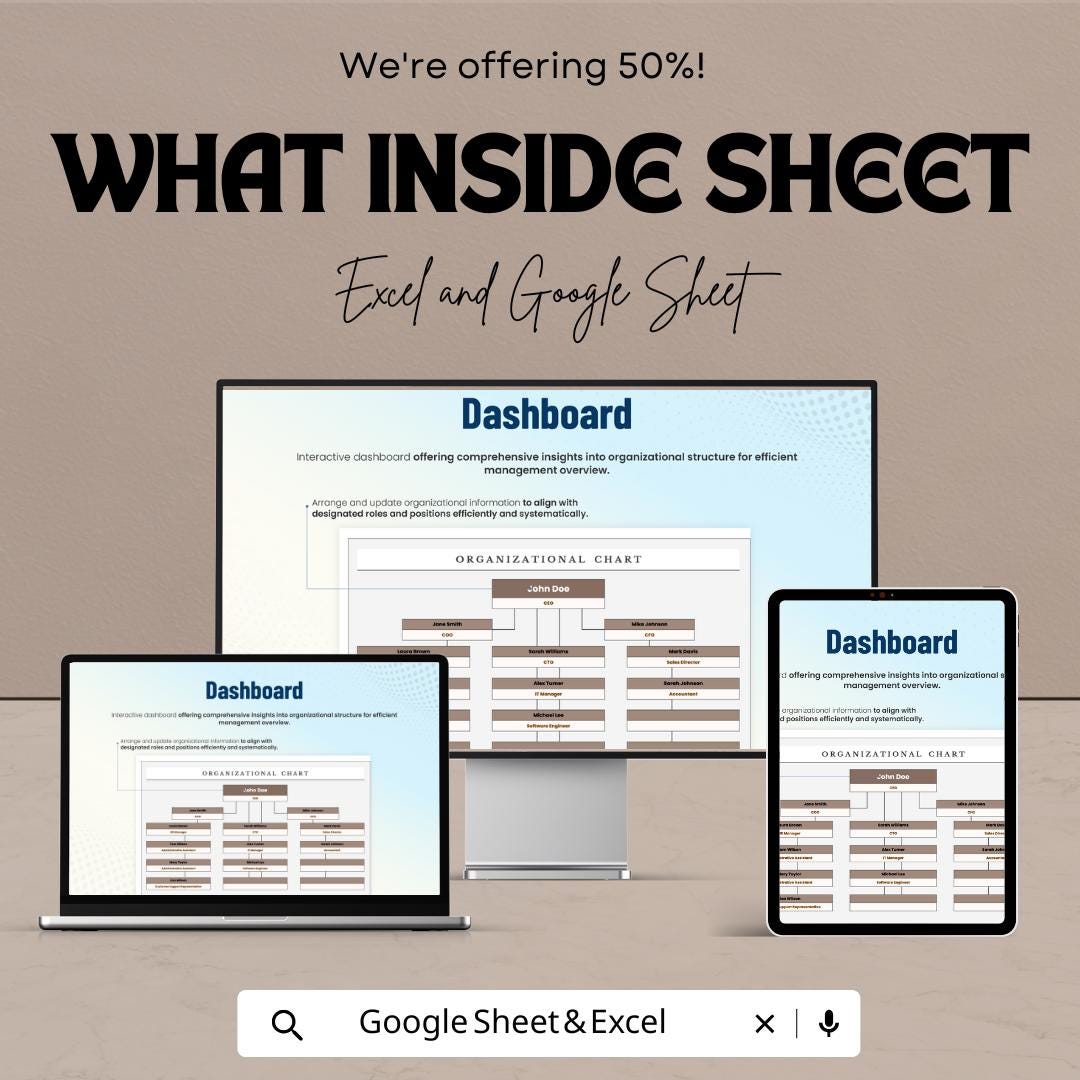Organizational Chart Template | Editable Google Sheet & Excel Org Chart | Company Structure Hierarchy Diagram | Employee Org Chart