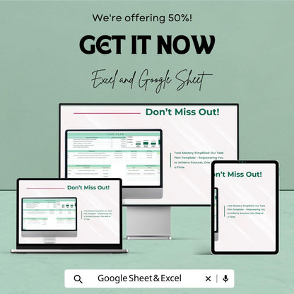 Task Plan Template | Project Management Planner | Editable Task Tracker | Digital Work Plan | Productivity Spreadsheet