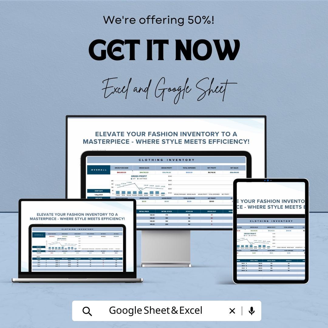 Clothing Inventory Template | Apparel Stock Tracker Spreadsheet | Boutique Inventory Management | Excel & Google Sheets