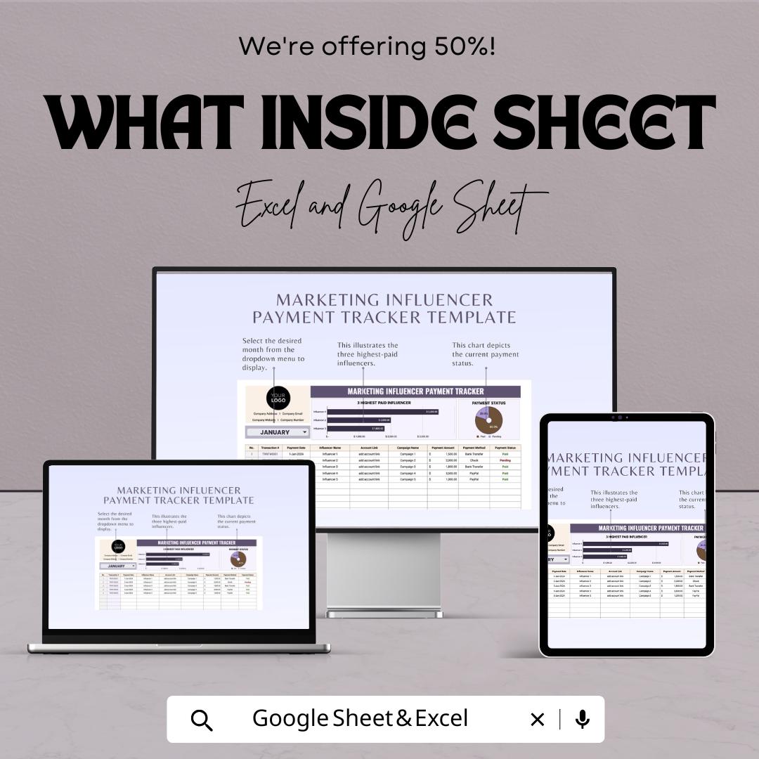 Influencer Payment Tracker Template | Marketing Payment Log Spreadsheet | Influencer Finance Tracker | Payment Status & Management Tool