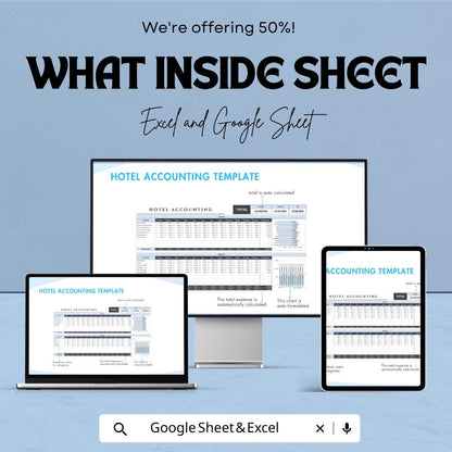 Hotel Accounting Template | Hotel Finance Tracker | Room Revenue & Expense Log | Hospitality Accounting Spreadsheet
