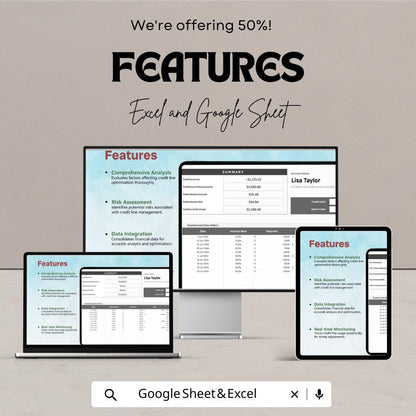 Finance Credit Line Optimization Template | Credit Utilization Tracker | Loan and Credit Management Spreadsheet | Financial Planner